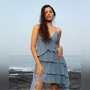 Zara Asymmetrical Tiered Ruffle Dress, Sz. L MSRP $70.